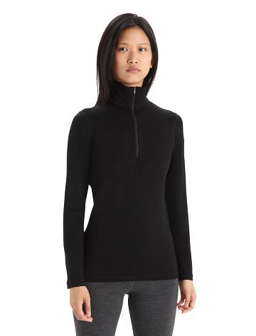 Women's Icebreaker Merino 260 Tech Long Sleeve Half Zip Thermal Top Base Layers Black | CA 1032BEXC